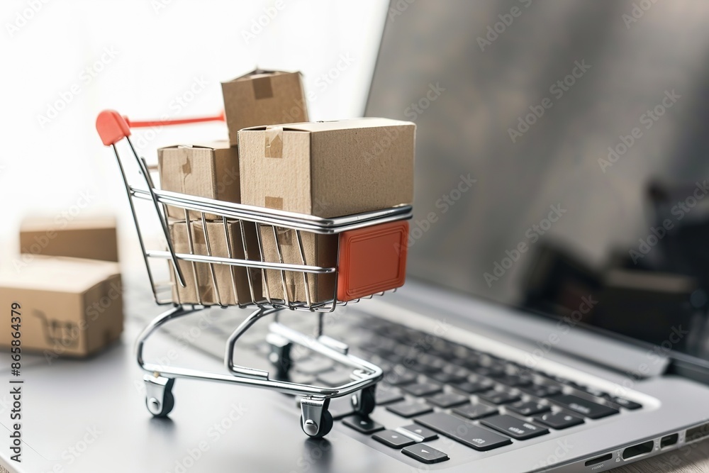 model of trolley cart on laptop