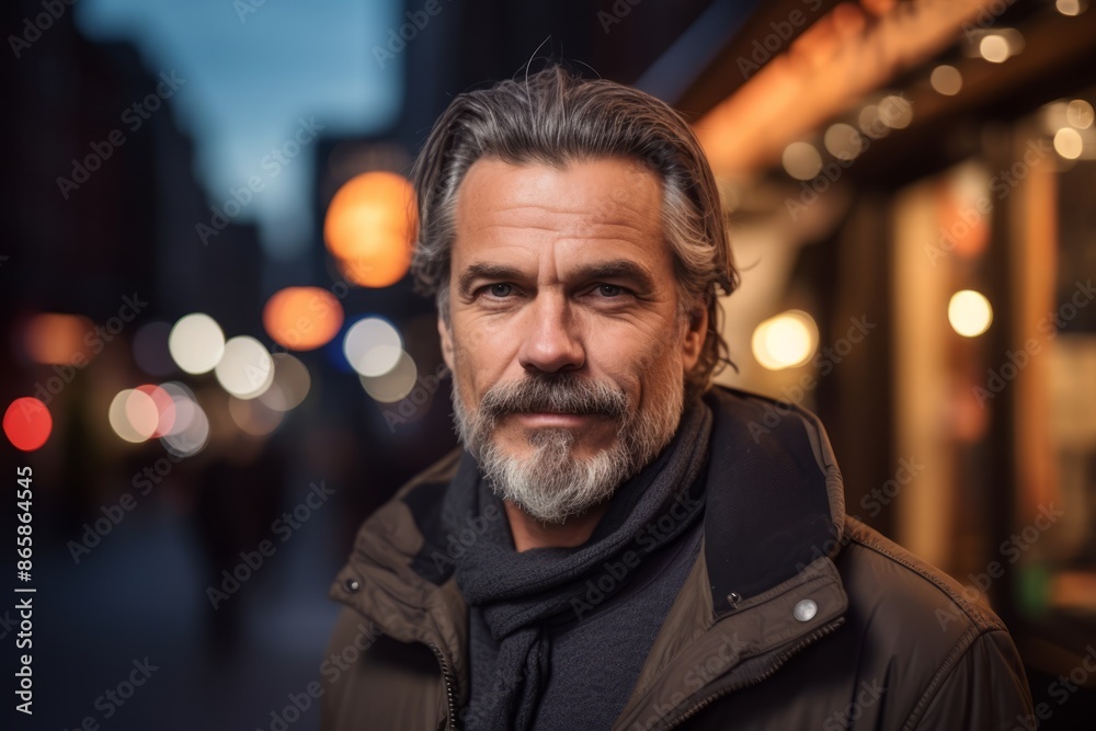 Portrait of a handsome mature man in a city street at night Portrait of a handsome mature man in a city street at night