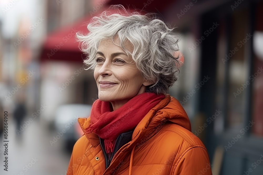 Portrait of a happy senior woman walking on the street in winter Portrait of a happy senior woman walking on the street in winter