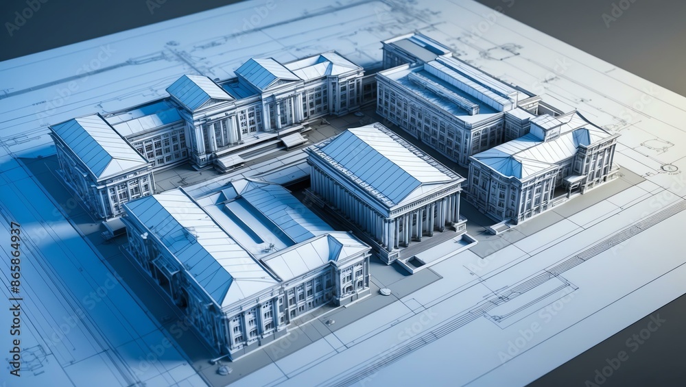 Fototapeta premium 3d wireframe render of a university architecture abstr background