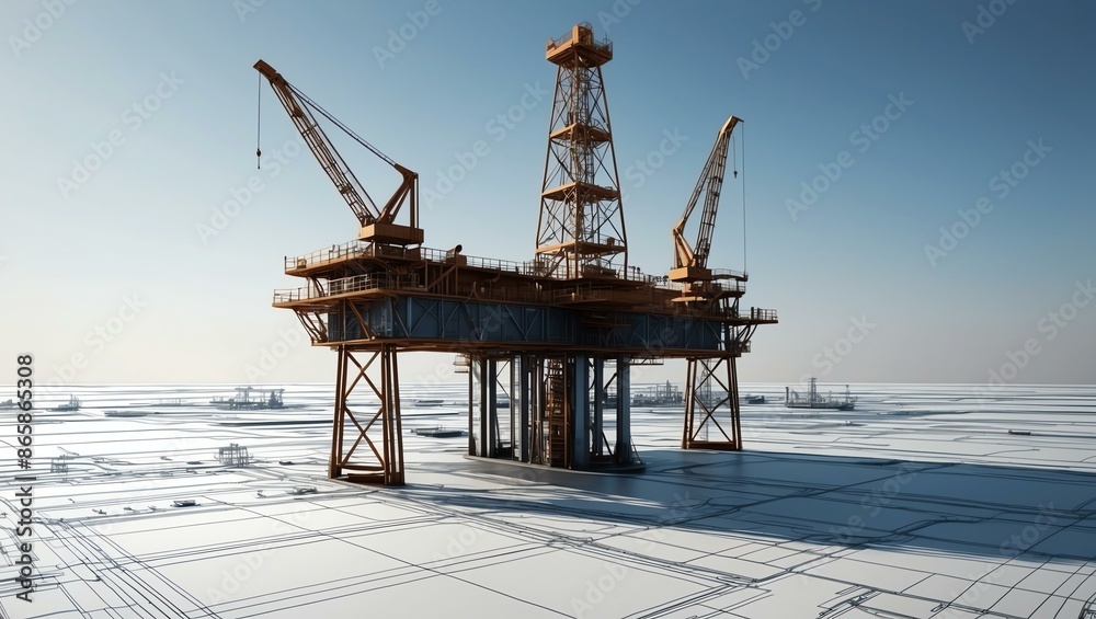 3d wireframe render of a oil rig architecture abstract background Stock ...