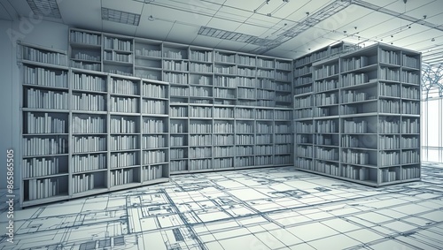 3d wireframe render of a library architecture abstract background photo