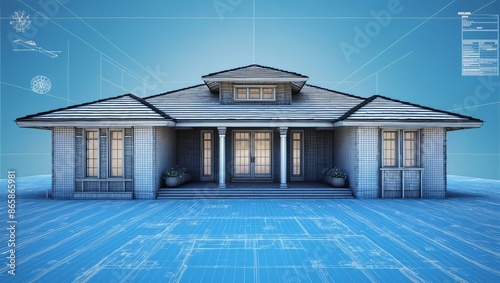 3d wireframe render of a bungalow architecture abstrac background © Alteisen Riese
