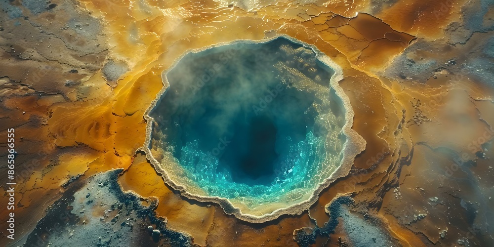 Φωτογραφία Aerial view of colorful geothermal hot springs in barren desert landscape