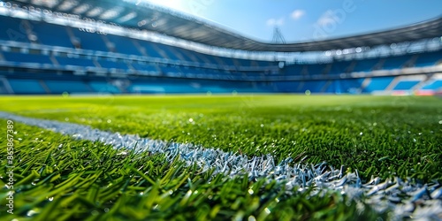 A Detailed Shot of Soccer Field with Stadium in the Background. Concept Soccer Field, Stadium, Detailed Shot, Outdoor Photography