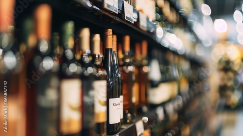 A colorful array of wine bottles neatly arranged on a grocery store shelf.  
