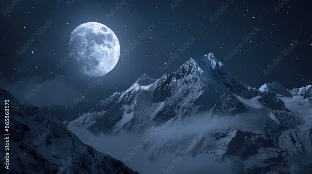 Mountain night under a full moon