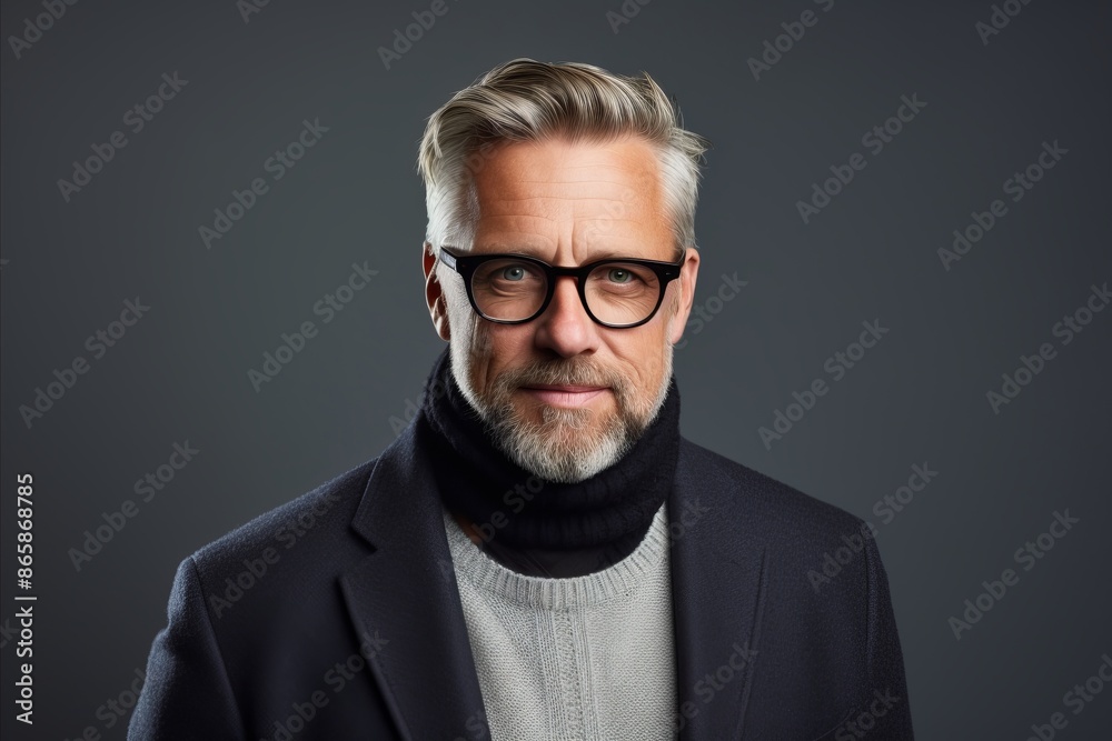 Obraz premium Portrait of a handsome mature man with grey beard and glasses.
