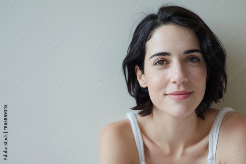 Portrait of beautiful brunette woman with natural make-up and black hair Portrait of beautiful brunette woman with natural make-up and black hair