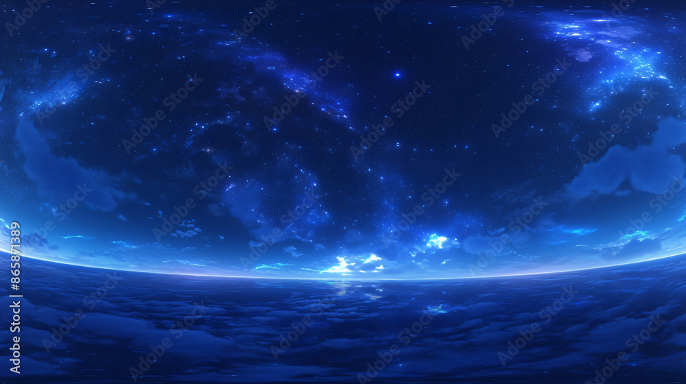 A night sky with stars and clouds with a reflection in the water with copy space text for night, sky, and nature design. A night sky with stars and clouds with a reflection in the water with copy space text for night, sky, and nature design.
