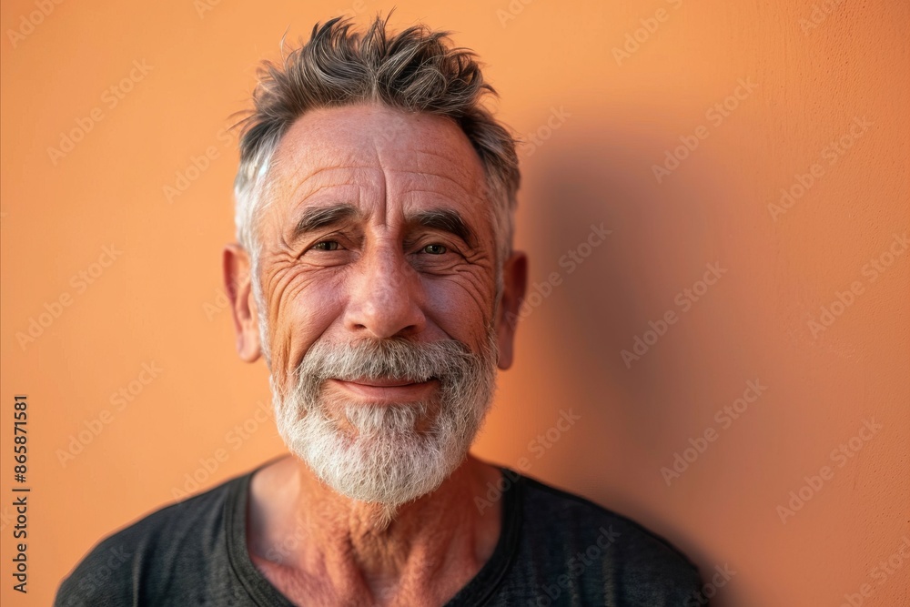 Portrait of a handsome senior man with grey beard against orange wall Portrait of a handsome senior man with grey beard against orange wall