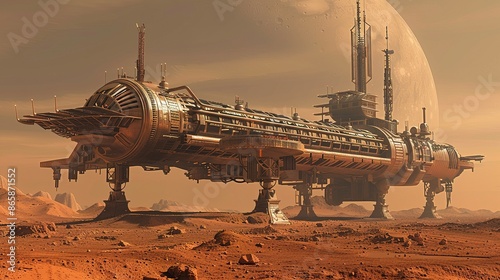A fantastic and futuristic scientific research station on Mars photo