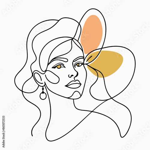 Continuous one line art beautiful woman vector logo design in simple minimal style Female face on abstract (19)