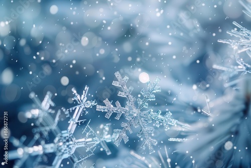 festive winter wonderland twinkling bokeh lights in cool blues and silvers creating a magical snowflakelike pattern against a misty background evoking holiday cheer