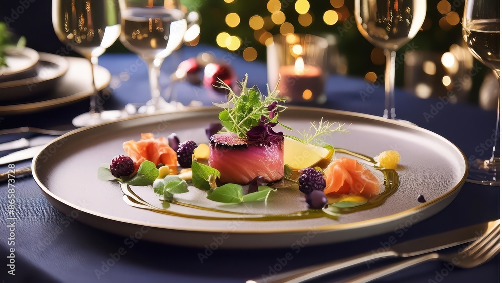 Photograph a gourmet dish plated with artistic flair Photograph a gourmet dish plated with artistic flair