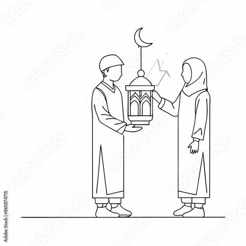 Continuous one line art ramadan kareem of islamic ornament lantern lamp (8)