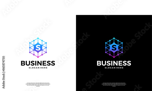 Letter S technology logo design. Abstract dot data connected logo template.