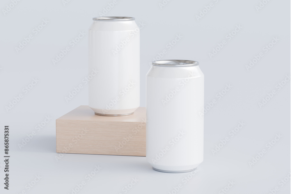 Soda can on wooden block white background isolated 3d rendering for presentation display minimalist elegant mockup and product showcase Soda can on wooden block white background isolated 3d rendering for presentation display minimalist elegant mockup and product showcase