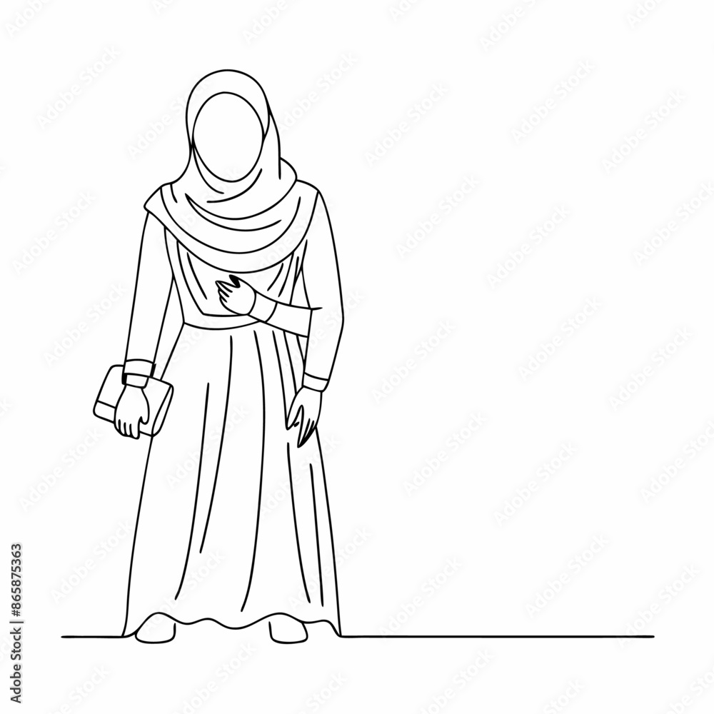 Continuous one line draw of happy beautiful middle east muslimah model on traditional islamic cloth hold camera (22) Continuous one line draw of happy beautiful middle east muslimah model on traditional islamic cloth hold camera (22)