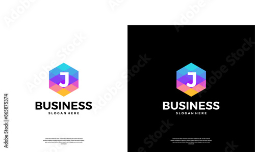 Letter J colorful abstract logo design. Geometric business, company, corporate logo template.