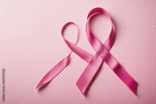 A pink ribbon, possibly for breast cancer awareness, on a pink background