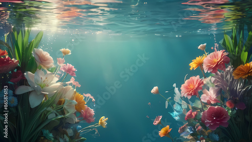Colorful submerged flower garden photo