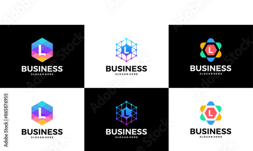 Set of abstract letter L logo design template. Geometric modern business logo collection.