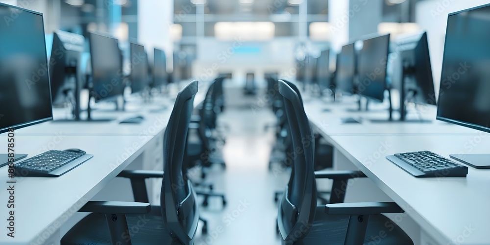 custom made wallpaper toronto digitalModern IT workspace with hightech workbenches for tech staff. Concept IT Workspaces, High-Tech Benches, Modern Staff Setup, Office Decor, Tech Infrastructure