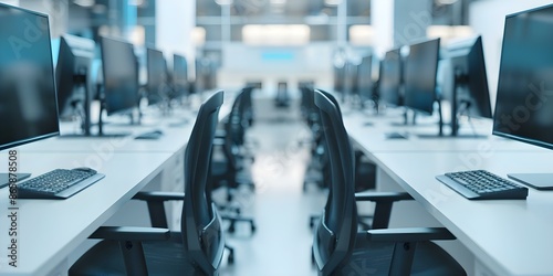 Wallpaper Mural Modern IT workspace with hightech workbenches for tech staff. Concept IT Workspaces, High-Tech Benches, Modern Staff Setup, Office Decor, Tech Infrastructure Torontodigital.ca