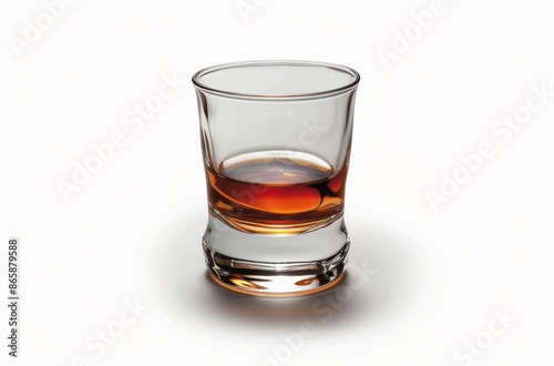 Single Glass of Amber Liquid on White Background