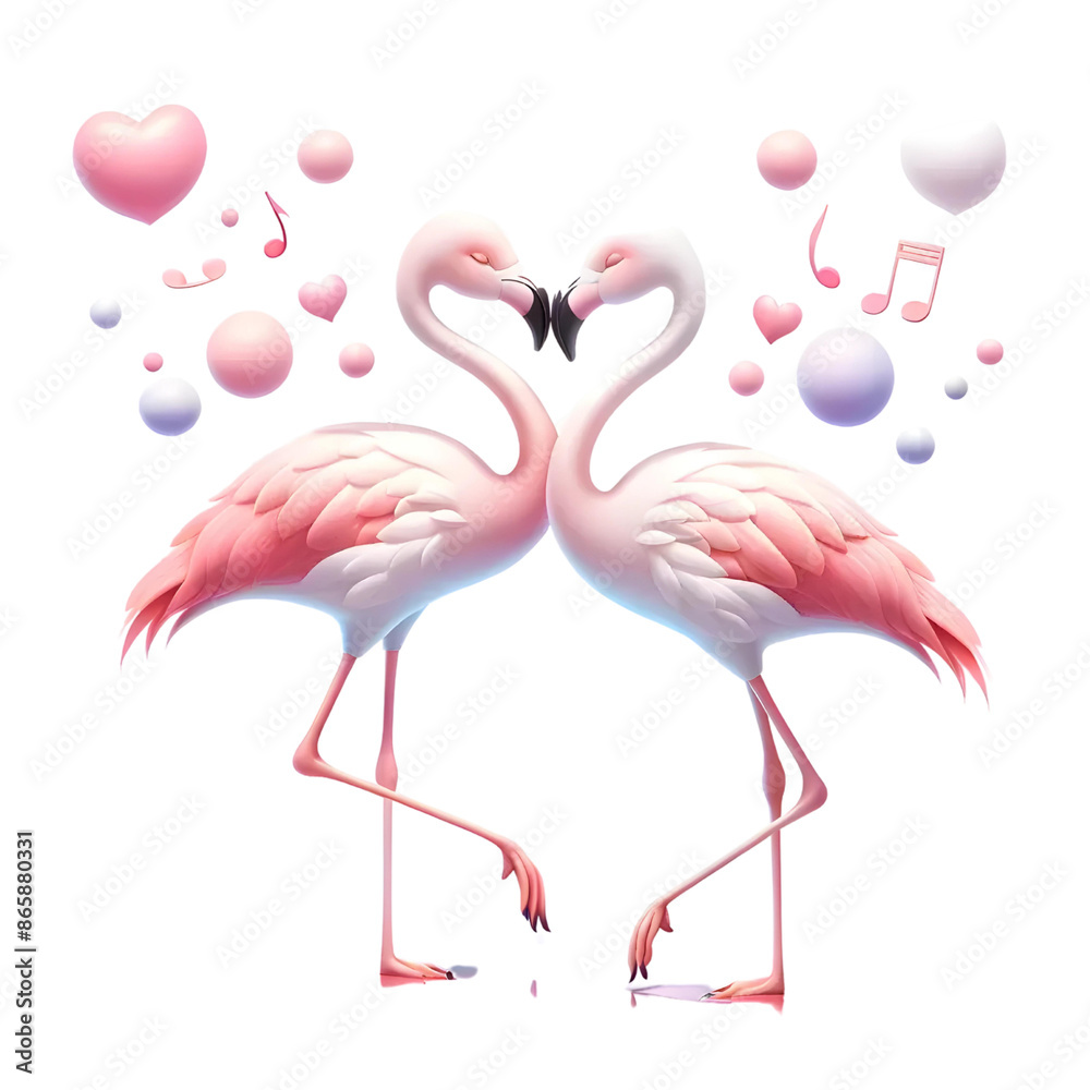 Obraz premium 3d pink flamingos kissing