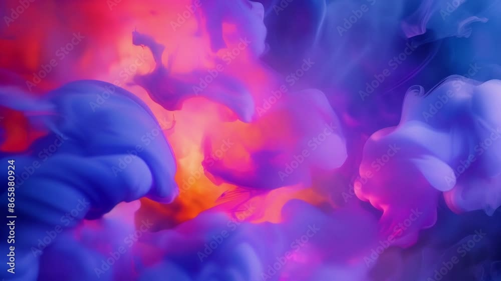 Vivid hues of purple orange and blue blend together in a mesmerizing and otherworldly display of fluorescent smoke art. Vivid hues of purple orange and blue blend together in a mesmerizing and otherworldly display of fluorescent smoke art.
