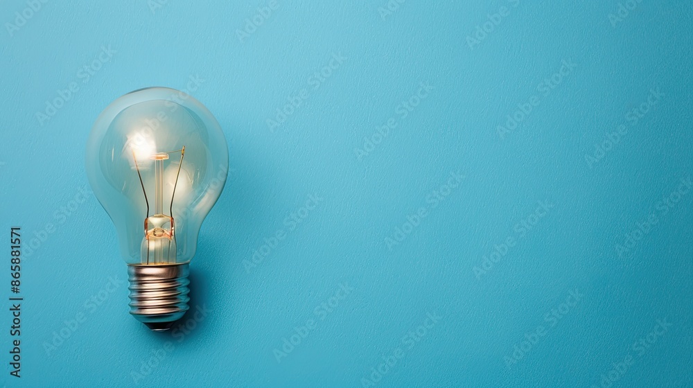A solitary lightbulb illuminating a blue background with copy space A solitary lightbulb illuminating a blue background with copy space