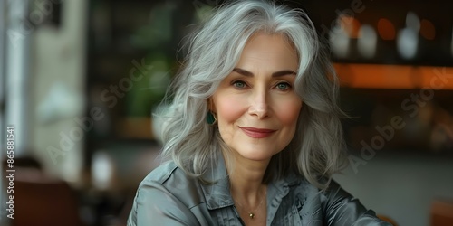 Wallpaper Mural Close-up portrait of a joyful and vibrant elderly woman with grey hair. Concept Portraits, Elderly, Joy, Vibrant, Close-up Torontodigital.ca