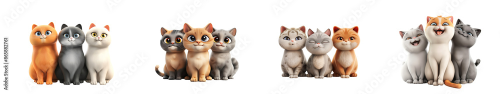 3D cute happy cartoon cats, Persian, American Short, Scottish Fold, British ShortHair, isolated on white background 3D cute happy cartoon cats, Persian, American Short, Scottish Fold, British ShortHair, isolated on white background
