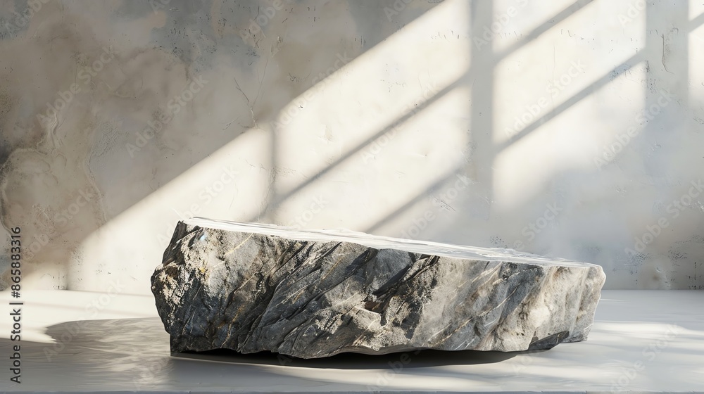 Chic gray template with a monolithic granite pedestal, light background highlighting form and texture Chic gray template with a monolithic granite pedestal, light background highlighting form and texture