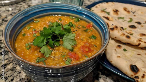 Mulligatawny soup with naan photo