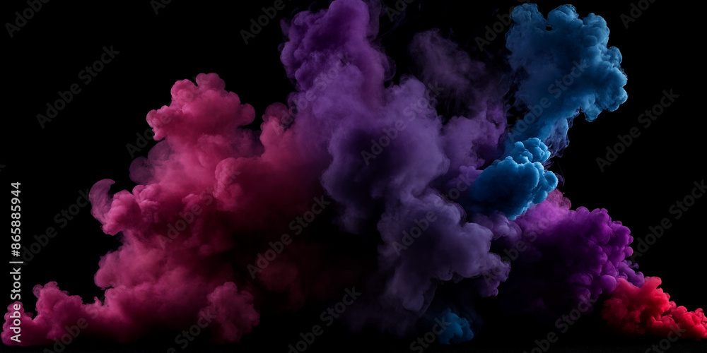 Fototapeta premium Vivid Clouds: An Enchanting Display of Multicolored Smoke Against a Deep Black Background