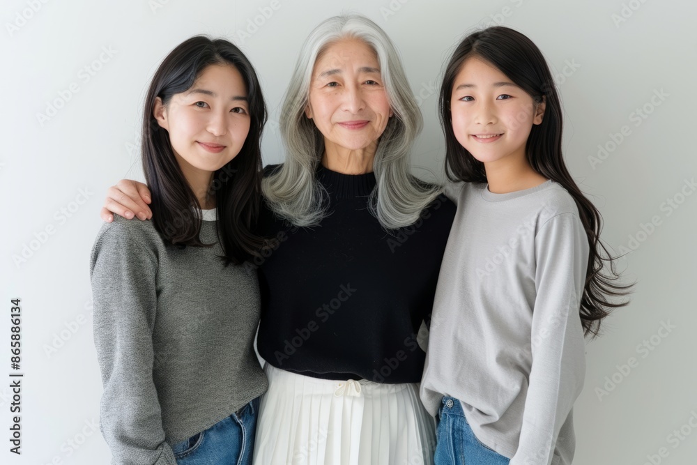 A mother-daughter threesome: A warm family moment from a woman with gray hair