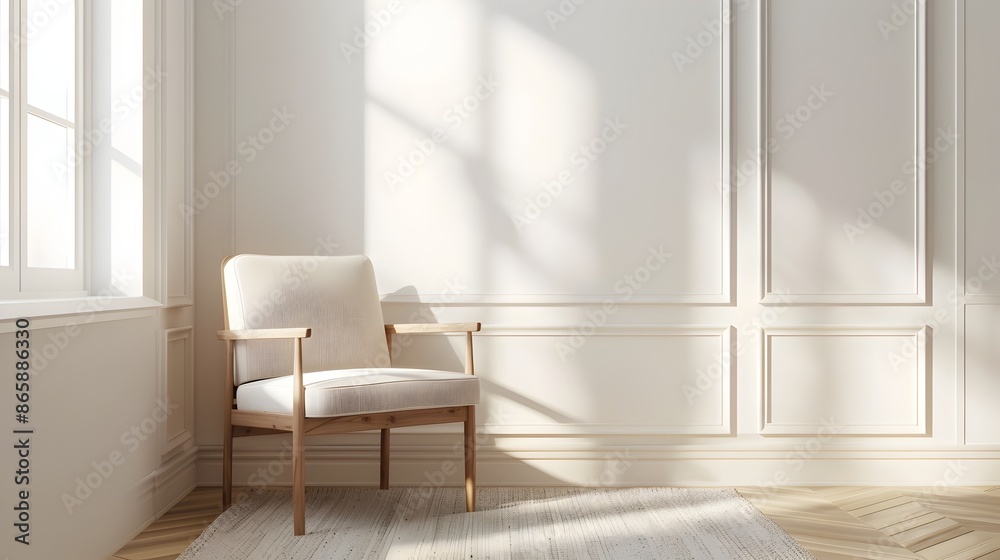 Fototapeta premium Elegant 3D Render of Minimalist Frame and Chair in Clean Studio Setting