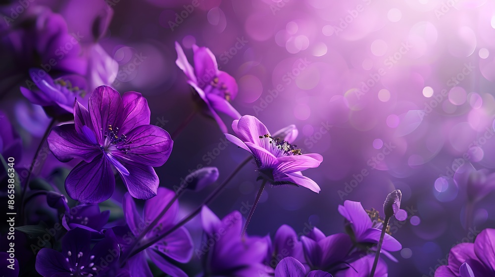 Purple flowers on a fancy violet background Purple flowers on a fancy violet background