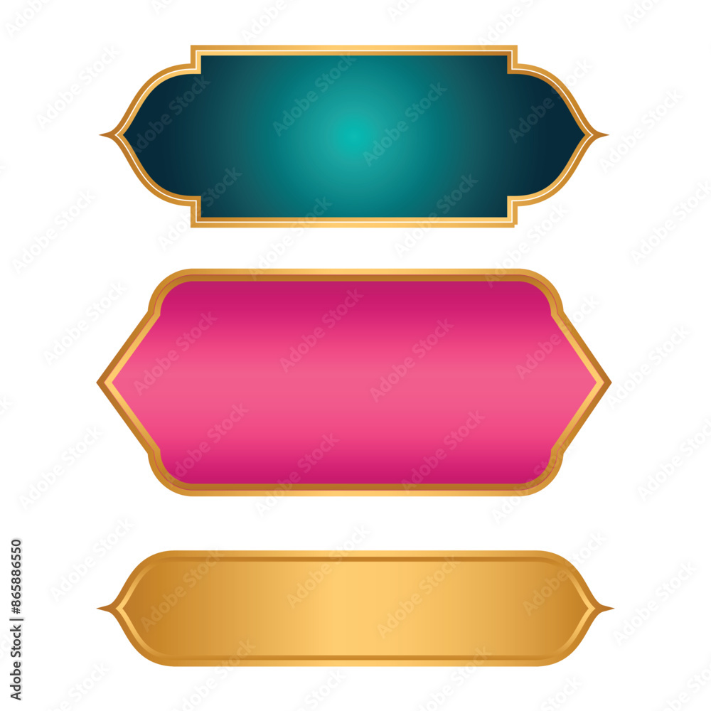 luxury golden arabic islamic text box title frame border set with ...
