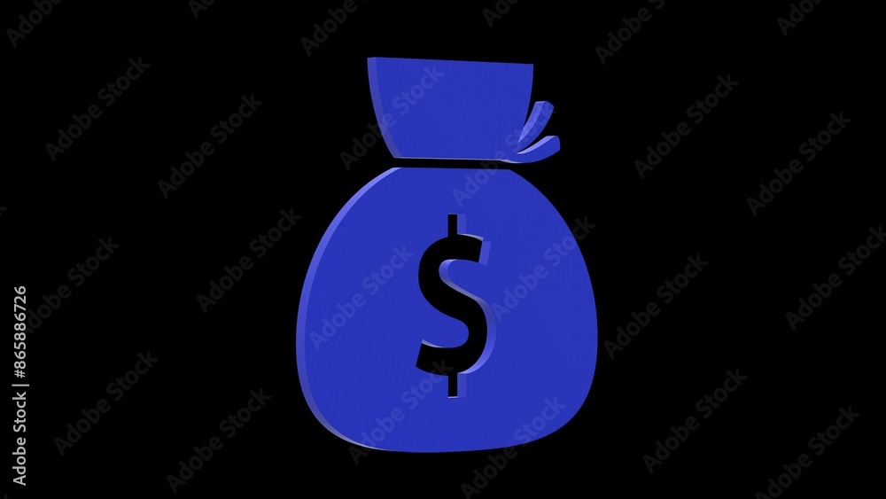 money bag dollar currency blue set icon 3d illustration rotation money bag dollar currency blue set icon 3d illustration rotation