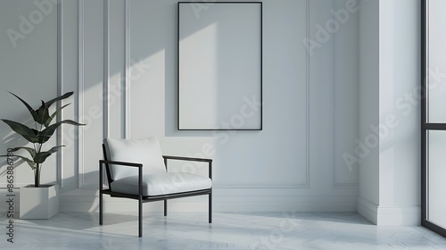 Elegant 3D Rendered Frame and Sleek Chair in Minimalist Interior Design