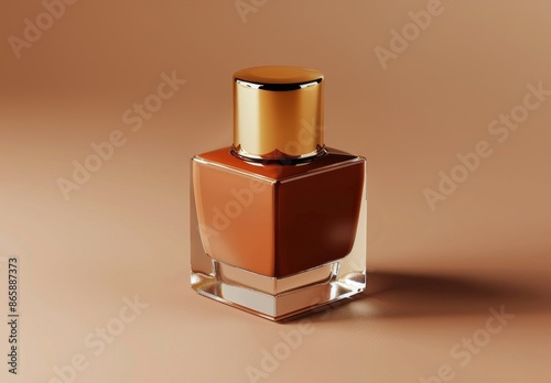 Glass Perfume Bottle With Gold Cap On Orange Background