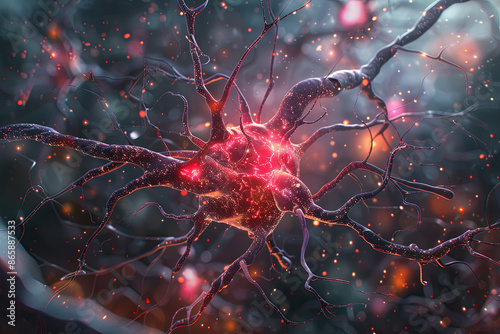 Illustration of a neuron cell, neuroscience concept