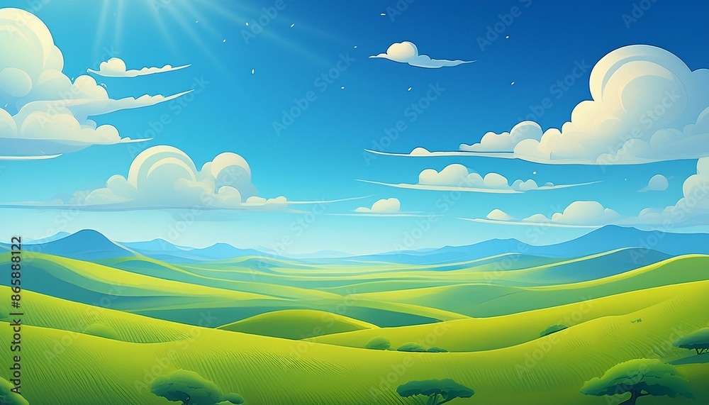 Vast Expanse: A Bright and Airy Landscape Illustration with Open Fields