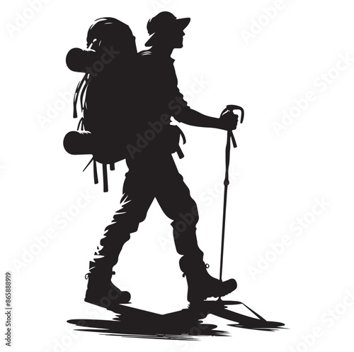 Hiker silhouette of a trekking Hiker vector on isolated white background.