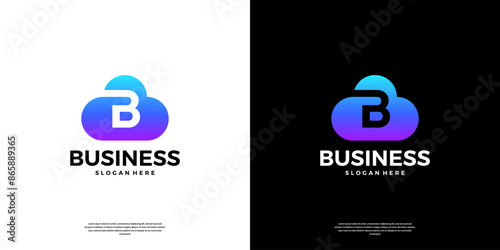 Abstract cloud tech logo design. Modern letter B in the cloud database server logo.