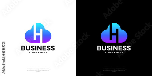 Abstract cloud tech logo design. Modern letter H in the cloud database server logo.